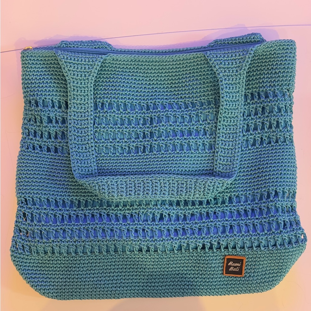 Blue Crochet Tote Bag